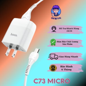 Bộ Sạc Nhanh HoCo C73 Micro ( SamSung ) Chân Dẹp 2.4a Chính Hãng