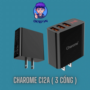 Cóc Sạc Nhanh CHAROME C12A - 3 Cổng USB Có Hiển Thị Led Chính Hãng