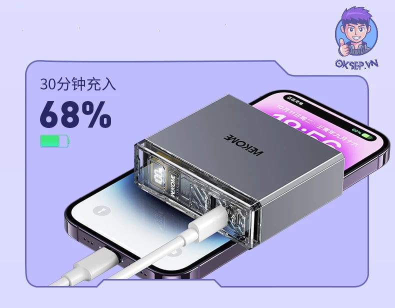 Sạc Dự Phòng Siêu Nhanh 22.5W WEKOME WP-13 10.000mah Trong Suốt