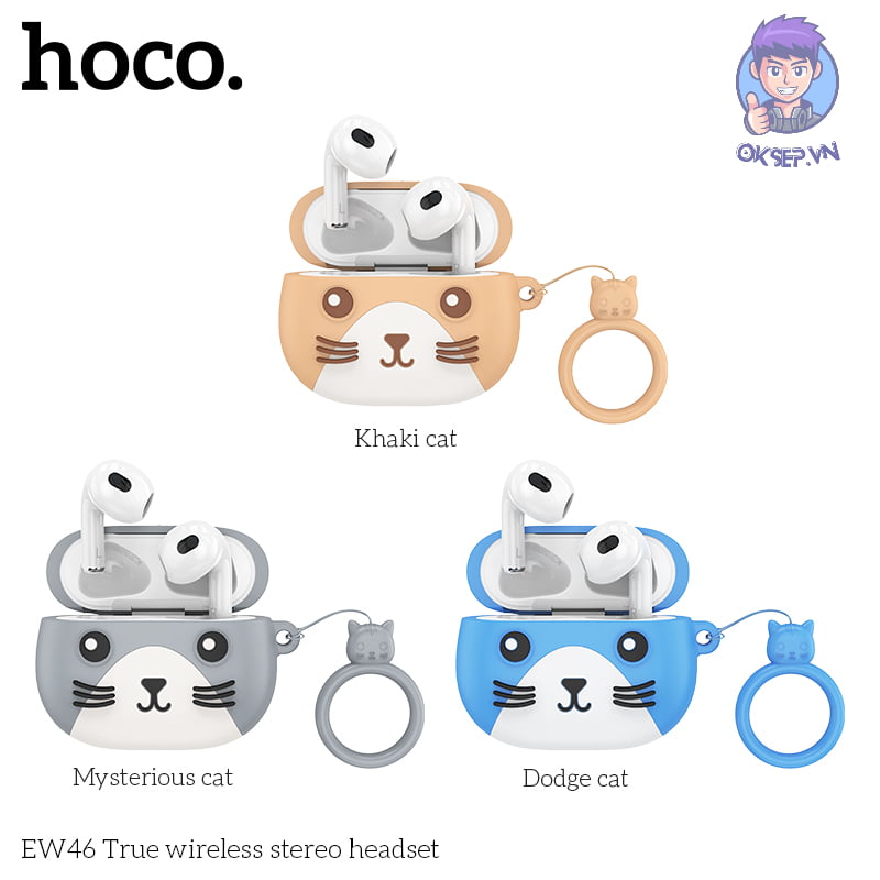 Tai Nghe Bluetooth HoCo EW-46 V5.3 Tặng Kèm Túi Đựng Hình Thú Siêu Hot Chính Hãng Tại Cửa hàng OKSEP.VN