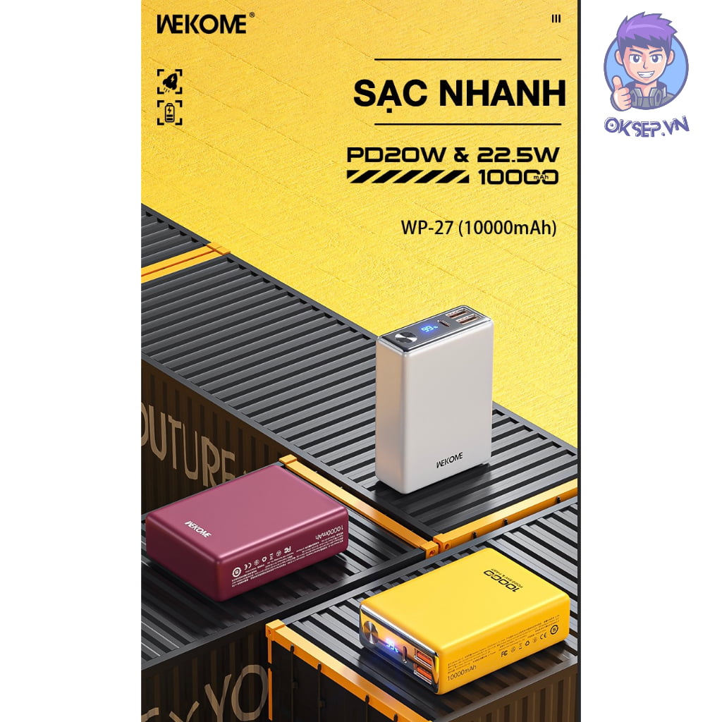 Pin Dự Phòng Sạc Nhanh WEKOME WP-27 - Sạc Dự Phòng Sạc Nhanh WEKOME WP-27 10.000mah Có Hiển Thị Led Chính Hãng