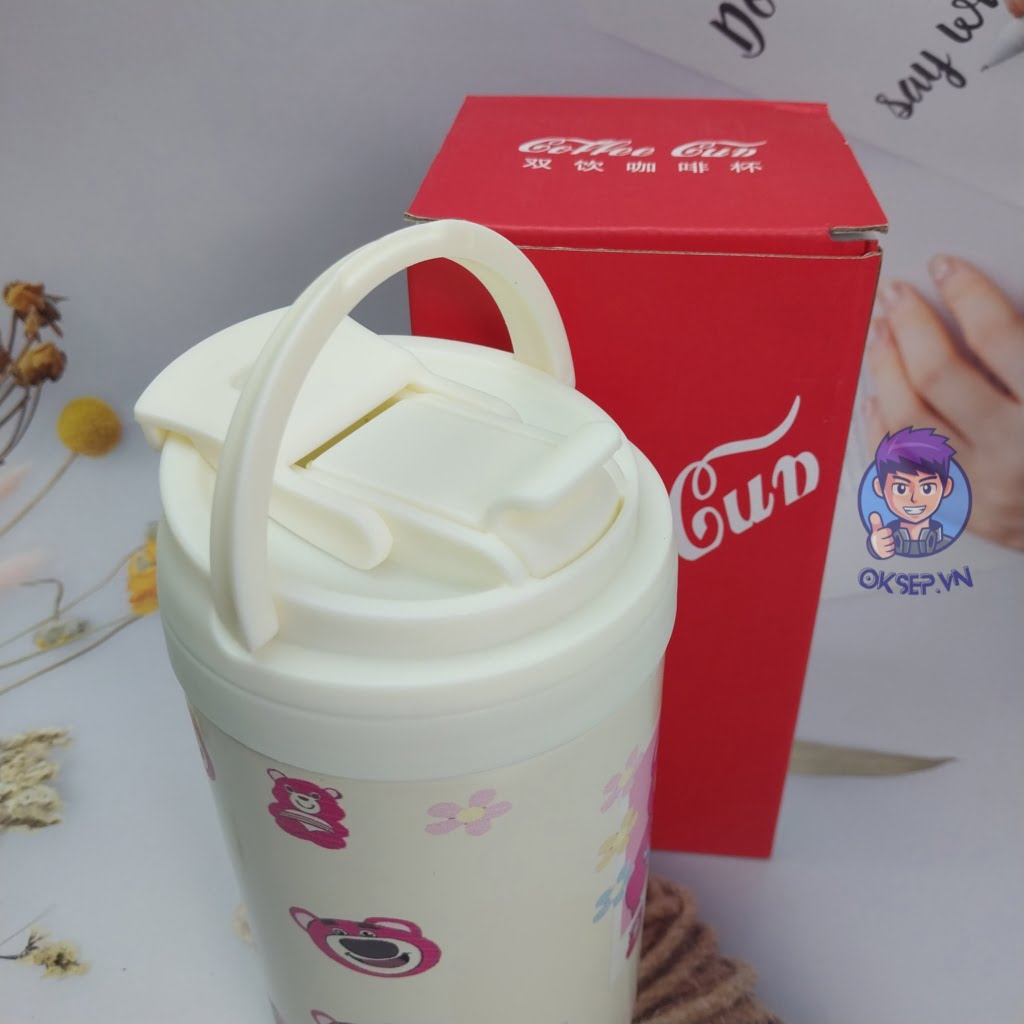 Bình Giữ Nhiệt 500ml Nắp Bật Hình Gấu Dâu