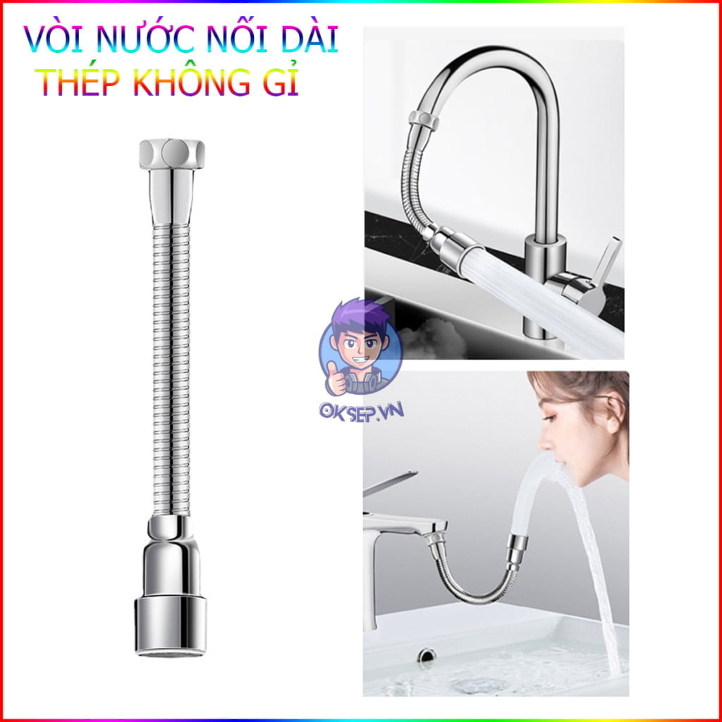 Vòi Nước Bằng Thép Không Gỉ 20cm- Ống Nối Dài Xoay 720 Độ - Uốn Cong Tùy Thích