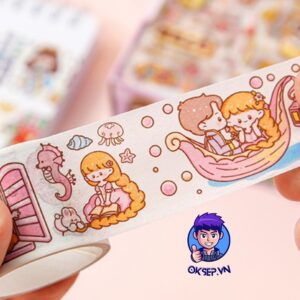 Set Hop 5 Cuon WASHI TAPE 9 Mieng Sticker Dan Cute Dung Trang Tri Sang Tao Ngau Nhien 10