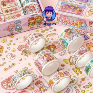 Set Hop 5 Cuon WASHI TAPE 9 Mieng Sticker Dan Cute Dung Trang Tri Sang Tao Ngau Nhien 11