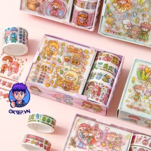 Set Hop 5 Cuon WASHI TAPE 9 Mieng Sticker Dan Cute Dung Trang Tri Sang Tao Ngau Nhien 12